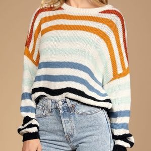 Charli Blue Multi Striped Knit Sweater- Medium